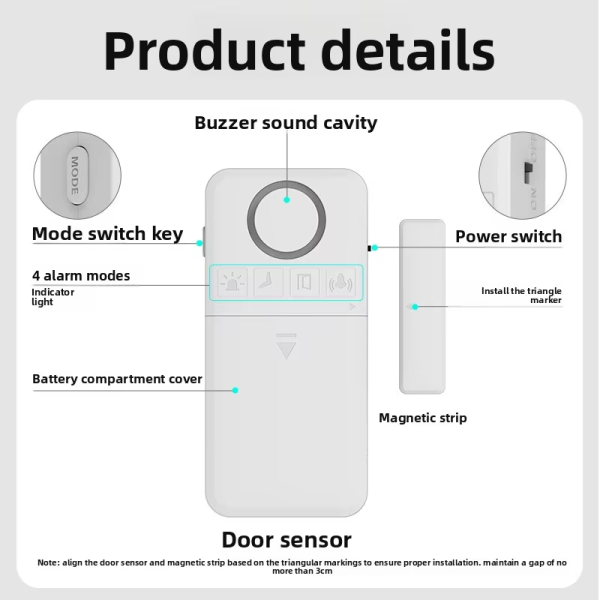 HD-SSD100 door mangnet alarm3 YF-SSD100 130-decibel Door Window Alarm Wireless Magnetic Contact Multi-functional Anti-theft Alarm
