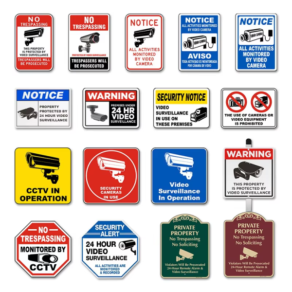 YF-WS02 WARNING SIGNS4 YF-WS02 Aluminum Plate Painted Reflective Warning Sign 24-Hour Surveillance Area Friendly Reminder Sign